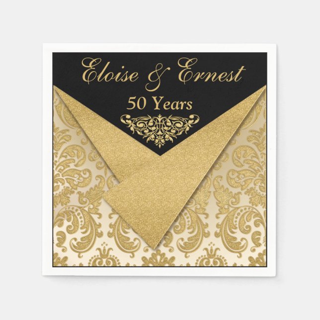 FAUX Flaps Damask 50th Wedding Anniversary Napkins (Front)