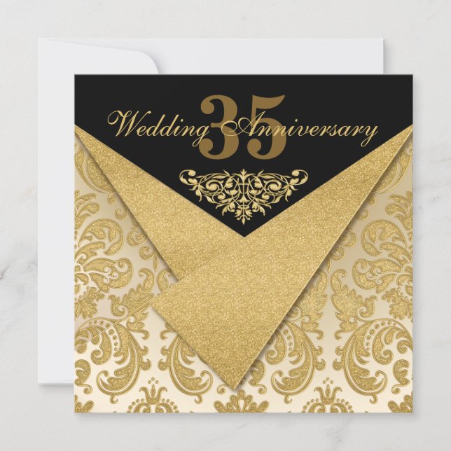 FAUX Flaps Damask Any Anniversary Invitation (Front)