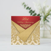 FAUX Flaps Gold Damask 50th Anniversary Invitation (Standing Front)