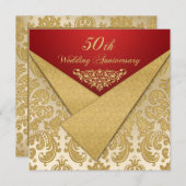 FAUX Flaps Gold Damask 50th Anniversary Invitation (Front/Back)