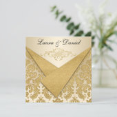 FAUX FLAPS Gold Damask Chandelier Reception Invite (Standing Front)