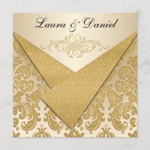 FAUX FLAPS Gold Damask Chandelier Reception Invite