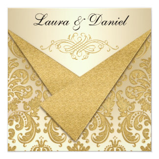 FAUX FLAPS Gold Damask Chandelier Reception Invite