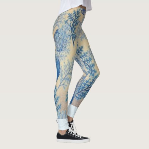 Faux Floral Blue Body Tattoo Yoga Pants Leggings