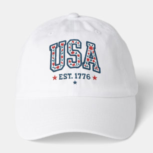 Faux Floral Embroidery USA est. 1776 Independence Hat