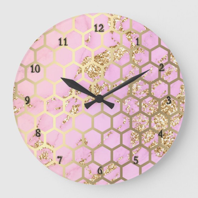faux foil and chunky glitter honeycomb large clock (Front)