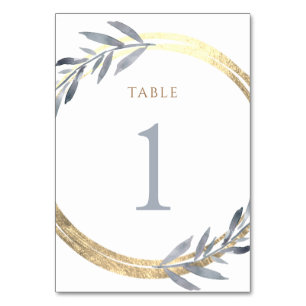  faux foil and dusty blue Table Number 1