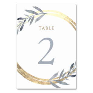 faux foil and dusty blue Table Number 2