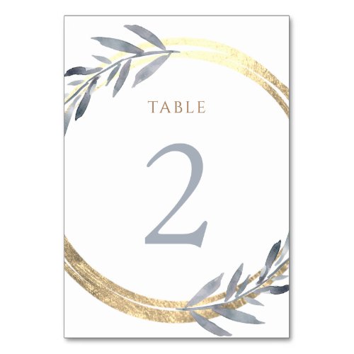 faux foil and dusty blue Table Number 2