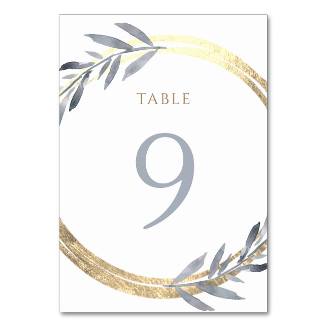 faux foil and dusty blue Table Number 9 (Front)
