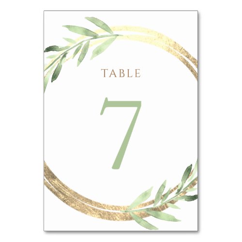 faux foil and green leaves Table Number 7
