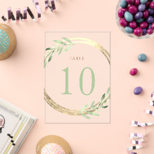 faux foil and greenery Table Number 10