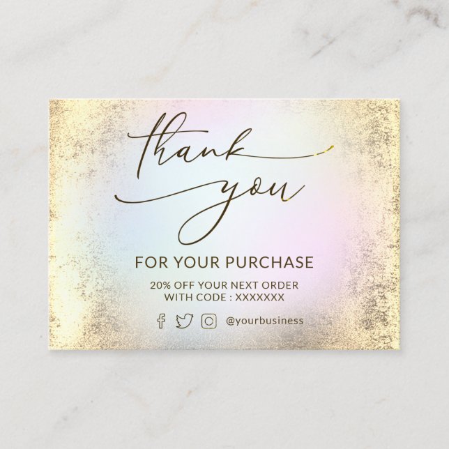 faux foil and pastel cloud thank you card (Front)