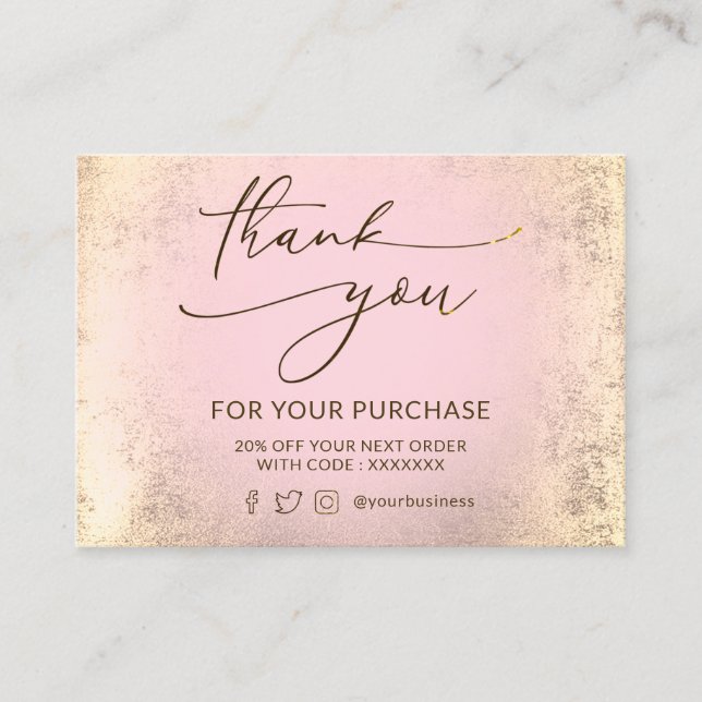 faux foil and pink thank you card (Front)