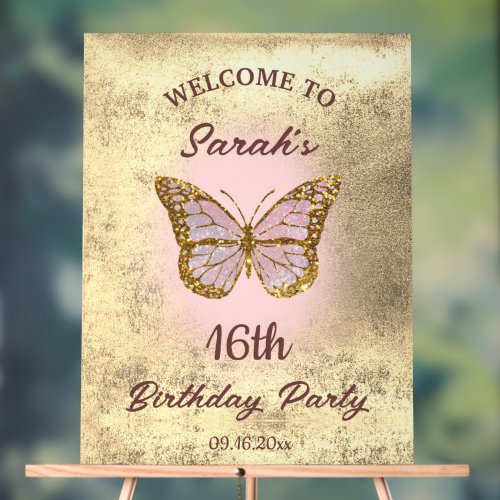 faux foil background butterfly welcome acrylic sign