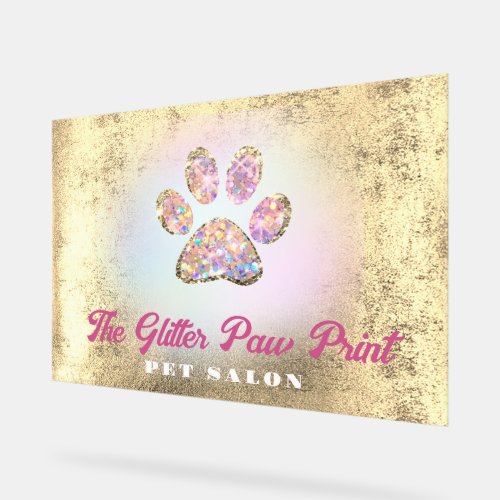 faux foil background glitter paw print logo acrylic sign