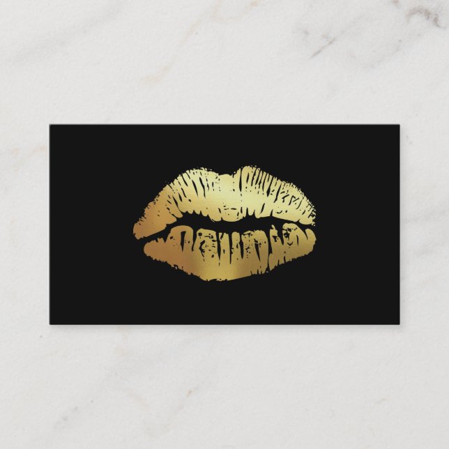 Faux foil bold salon referral card - gold on black (Front)