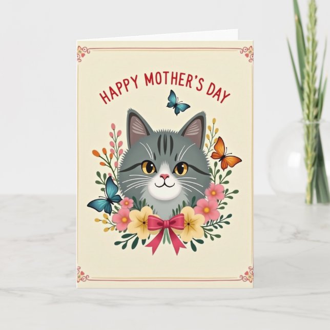 Faux Foil Cat Mothers Day Card (Front)