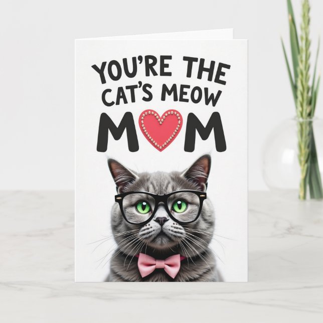 Faux Foil Cats Meow Mom Card (Front)