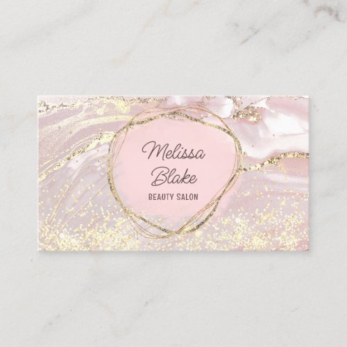faux foil circle watercolor on pink marble business card