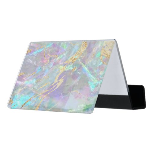 faux foil details opal photo desk business card holder