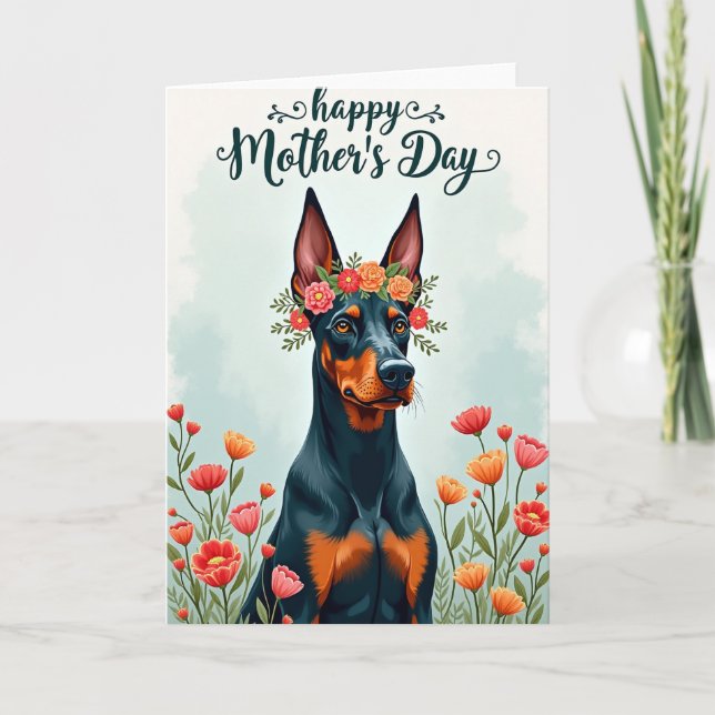 Faux Foil Dog Floral Art Card (Front)