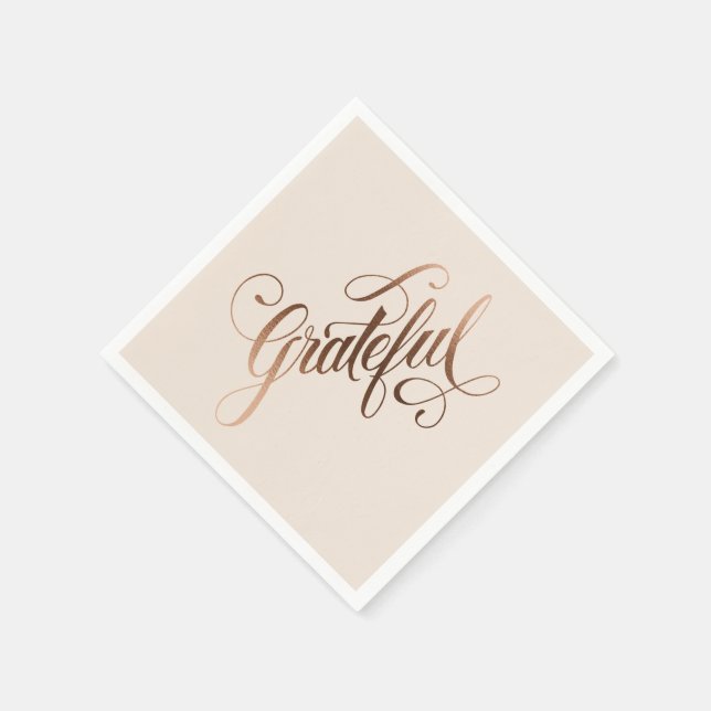 Faux-foil elegant Grateful script for Thanksgiving Napkins (Corner)