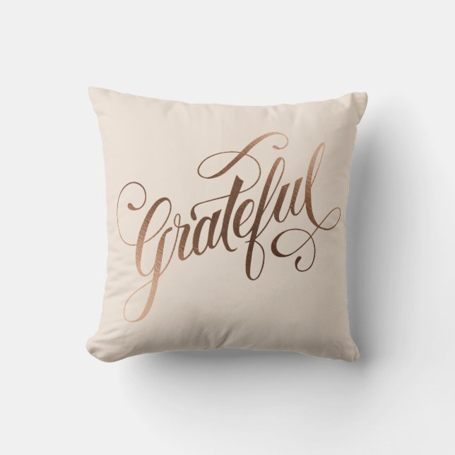 Faux-foil Elegant Grateful Script for Thanksgiving Throw Pillow (Front)