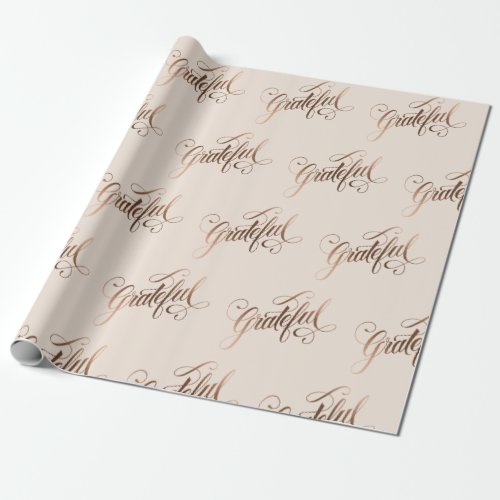 Faux_foil Elegant Grateful Script for Thanksgiving Wrapping Paper