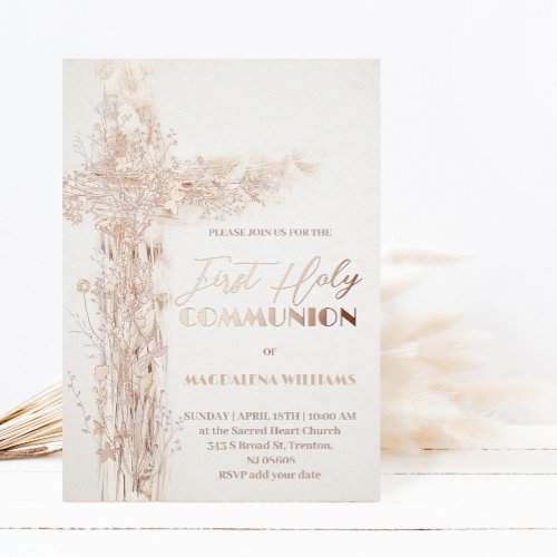faux foil First Holy Communion  invitation