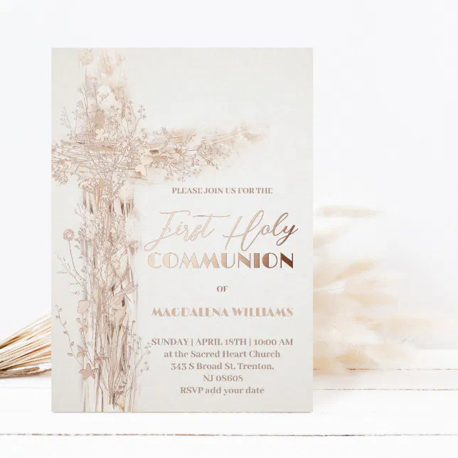 faux foil First Holy Communion invitation | Zazzle
