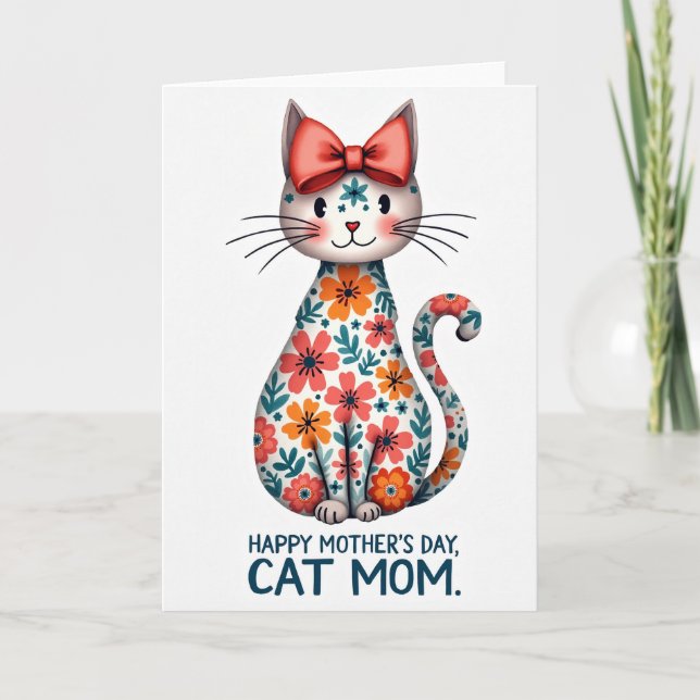 Faux Foil Floral Feline Card (Front)