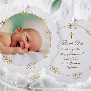  faux foil frame Baptism thank you  Ornament Card
