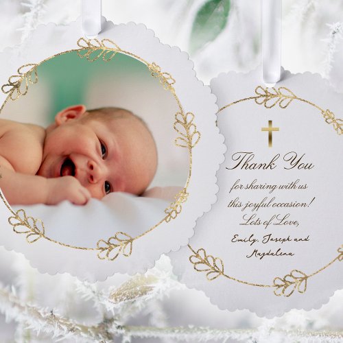  faux foil frame Baptism thank you  Ornament Card