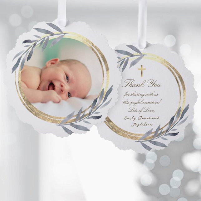 faux foil frame Baptism thank you  Ornament Card (Creator Uploaded)
