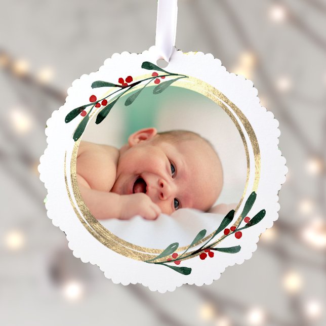 faux foil frame Merry Christmas Ornament Card (Creator Uploaded)