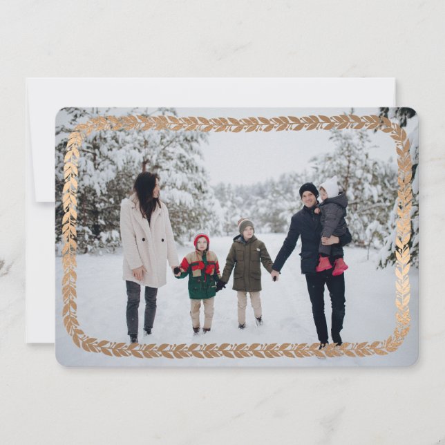 Faux Foil Garland Elegant Photo Holiday Card (Front)