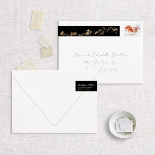 Faux Foil Gold Abstract Mountains on Black Wrap Around Address Label