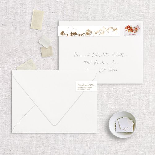 Faux Foil Gold Abstract Mountains on White Wrap Around Address Label