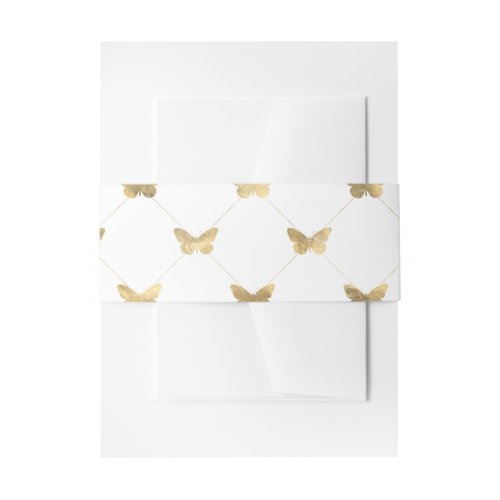 Faux Foil Gold Lattice Butterfly Pattern Invitation Belly Band