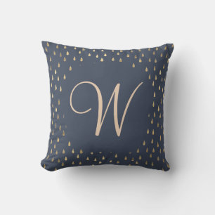 Faux foil gold rain drops trendy monogram throw pillow