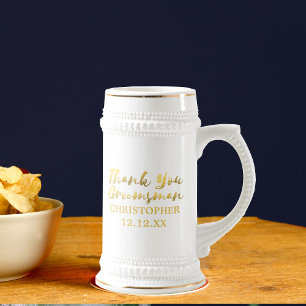 Faux Foil Groomsman Thank You Beer Stein