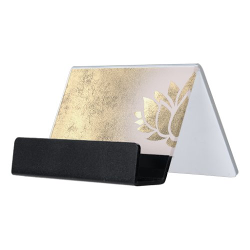 faux foil lotus logo desk business card holder