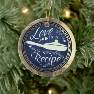 Faux foil love is a new recipe culinary Christmas Ceramic Ornament