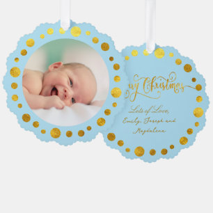 faux foil new baby boy ornament card