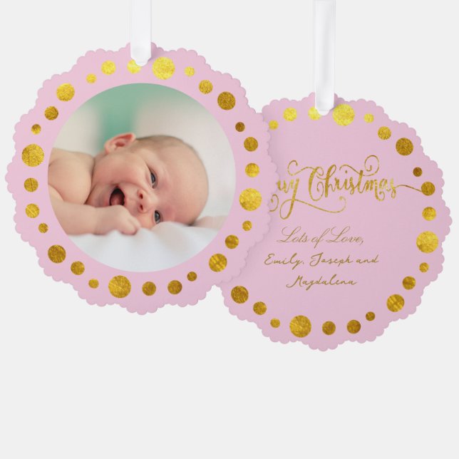 faux foil new baby girl ornament card (Front/Back)