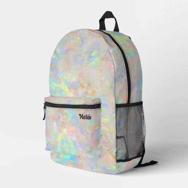 faux foil opal inspired texture printed backpack (Back Corner Right)