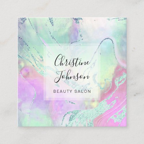 FAUX foil pastel colors fluid marble Square Business Card