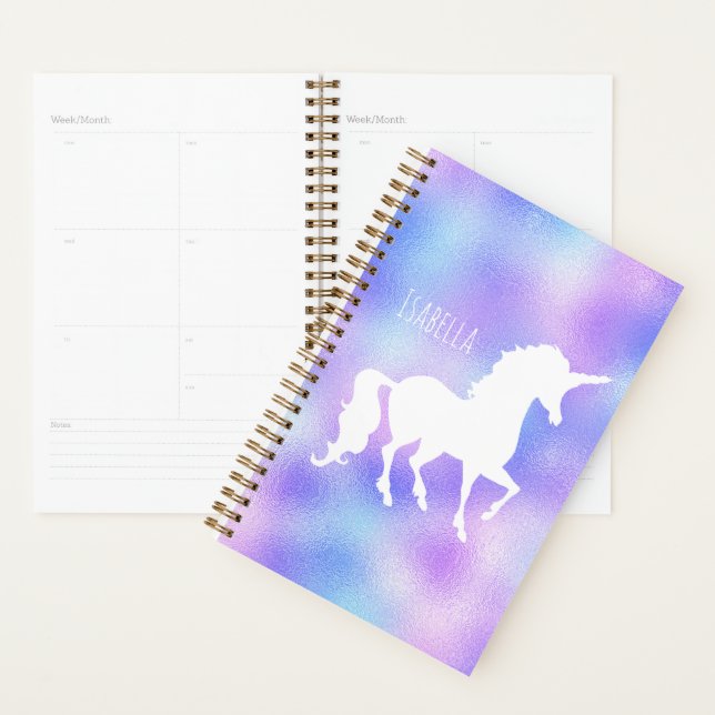 Faux Foil Personalized White Unicorn Silhouette Planner (Display)