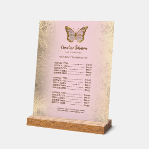 faux foil pink butterfly price list acrylic sign